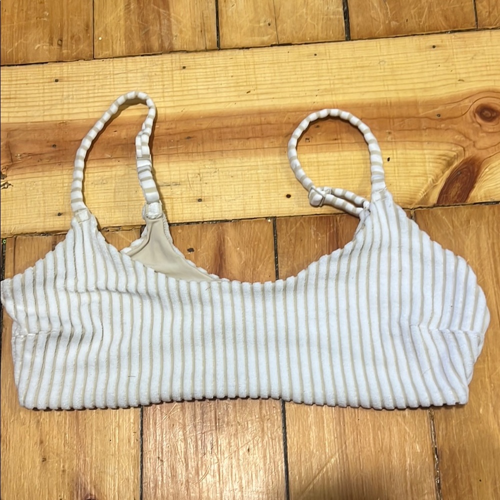 Aerie Striped Bikini Top - Cream and Tan